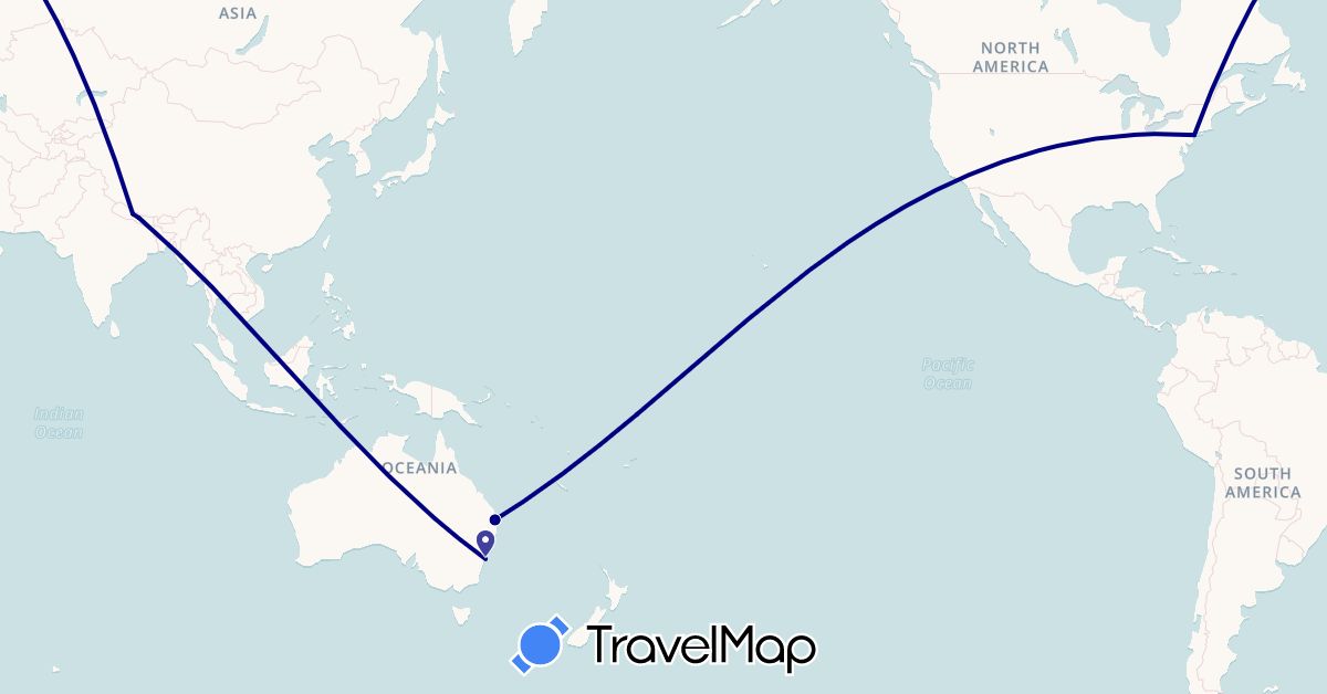 TravelMap itinerary: driving in Australia, Nepal, United States (Asia, North America, Oceania)